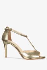 Złote sandały skórzane damskie szpilki t-bar z zakrytą piętą ozdoba produkt polski casu 2477-703-wyprzedaż