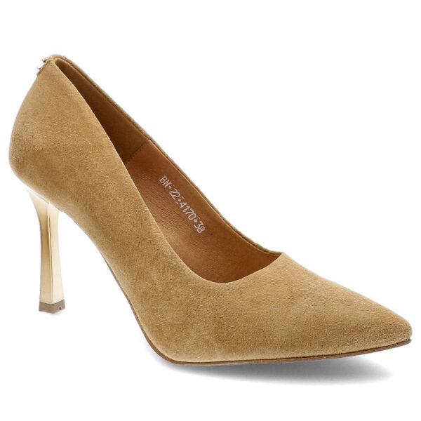 Beżowe Czółenka Karino Eleganckie Skórzane Buty-wyprzedaż