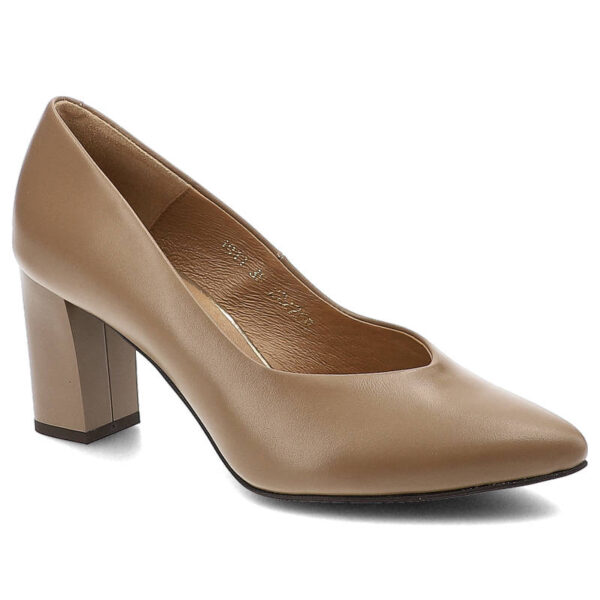 Brązowe Czółenka Clasicco Eleganckie Skórzane Buty-wyprzedaż