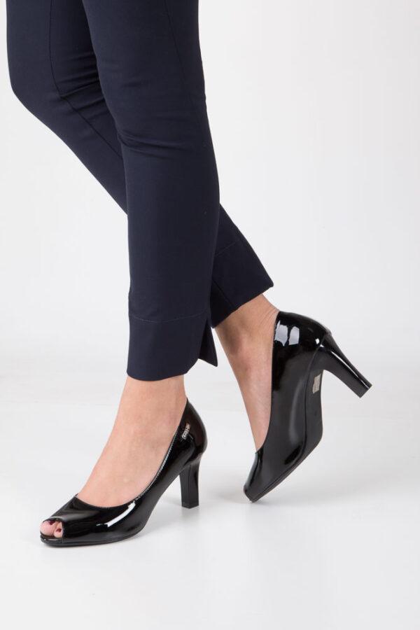 Czarne czółenka lakierowane na słupku peep toe sergio leone cz577-25l-wyprzedaż