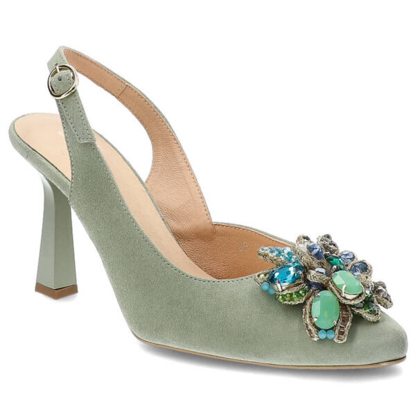 Zielone Czółenka Kordel Eleganckie Buty Damskie-wyprzedaż