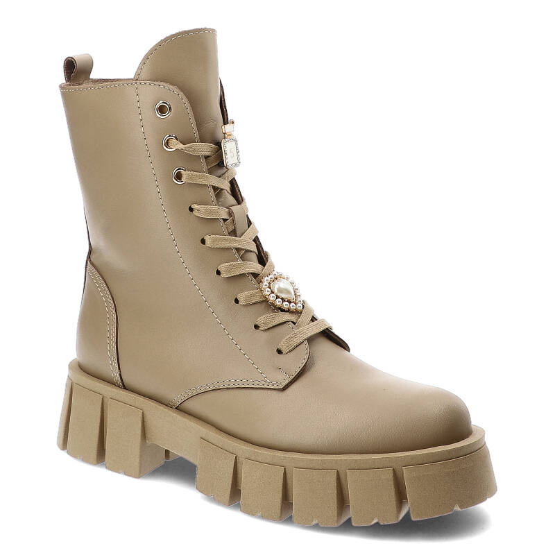 Beżowe Botki Chebello Stylowe Obuwie Damskie-wyprzedaż