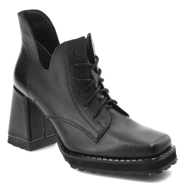 Czarne Botki Exquisite Modne Skórzane Buty Damskie-wyprzedaż