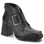 Czarne Botki Exquisite Modne Skórzane Buty Na Obcasie-wyprzedaż