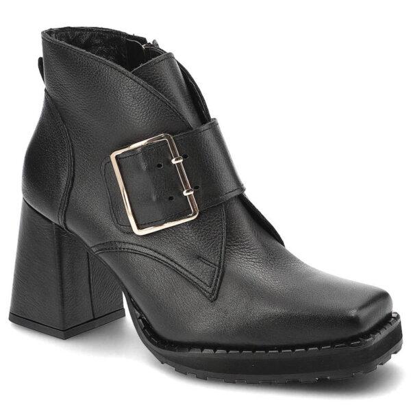 Czarne Botki Exquisite Modne Skórzane Buty Na Obcasie-wyprzedaż