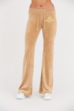 JUICY COUTURE Beżowe spodnie Arched Metallic Layla-wyprzedaż