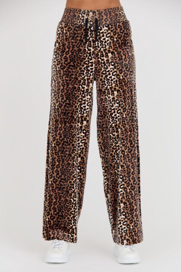 JUICY COUTURE Spodnie dresowe Bexley Leopard Velour Track Pants-wyprzedaż