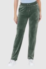 JUICY COUTURE Welurowe zielone spodnie dresowe diamante bottoms-wyprzedaż