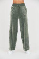 JUICY COUTURE Zielone spodnie Bexley Velour Track Pants-wyprzedaż