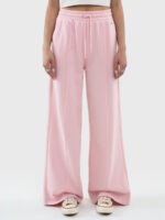 Spodnie damskie dresowe z szeroką nogawką różowe Abierto 600/ Chitasana 600-wyprzedaż