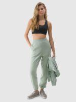 Spodnie dresowe joggery z bawełną organiczną damskie - zielone-wyprzedaż