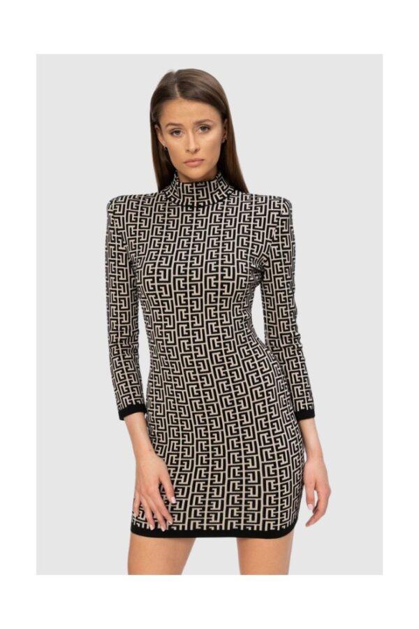 BALMAIN Sukienka w czarny monogram-wyprzedaż