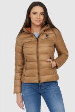 BLAUER Brązowa puchowa kurtka z kapturem Claudia fashion down jacket with hood-wyprzedaż
