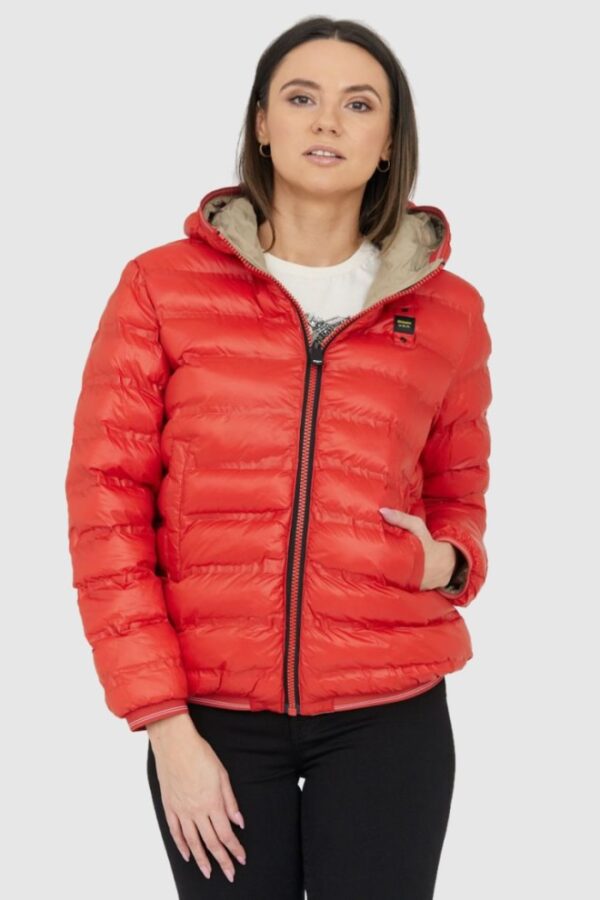 BLAUER Pomarańczowo-beżowa dwustronna kurtka Stella reversible down jacket-wyprzedaż