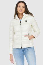 BLAUER Puchowa kurtka ecru z kapturem Claudia fashion down jacket with hood-wyprzedaż