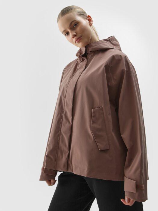 Kurtka przejściowa z kapturem damska - jasny brąz-wyprzedaż