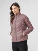 Kurtka puchowa z wypełnieniem syntetycznym damska - pudrowy róż-wyprzedaż