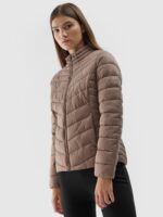 Kurtka puchowa z wypełnieniem z recyklingu damska - beżowa-wyprzedaż