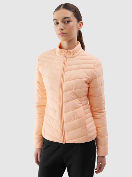 Kurtka puchowa z wypełnieniem z recyklingu damska - pomarańczowa-wyprzedaż