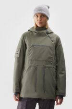 Kurtka snowboardowa anorak membrana 10000 damska - khaki-wyprzedaż