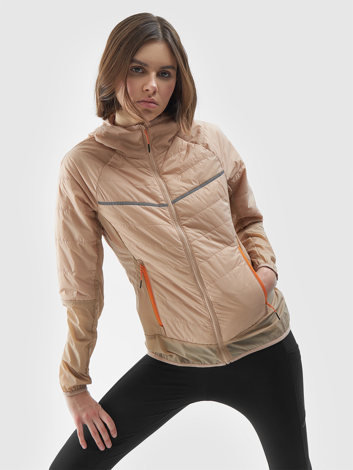 Kurtka trekkingowa z wypełnieniem z recyklingu Primaloft Black Insulation Eco damska - beżowa-wyprzedaż