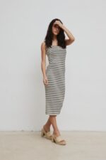 Sukienka na ramiączkach z prążkowanej dzianiny w kolorze BLACK & BEIGE - BARBADOS-XS/S-wyprzedaż