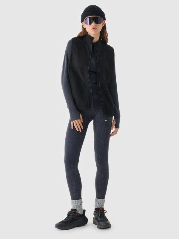 4F Legginsy bezszwowe w prążki damskie - czarne XS/S-wyprzedaż