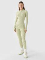 4F Legginsy bezszwowe w prążki damskie - oliwkowe/khaki M/L-wyprzedaż