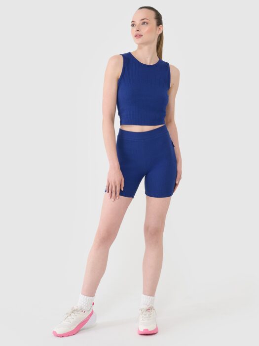 4F Legginsy krótkie dzianinowe damskie - granatowe S-wyprzedaż