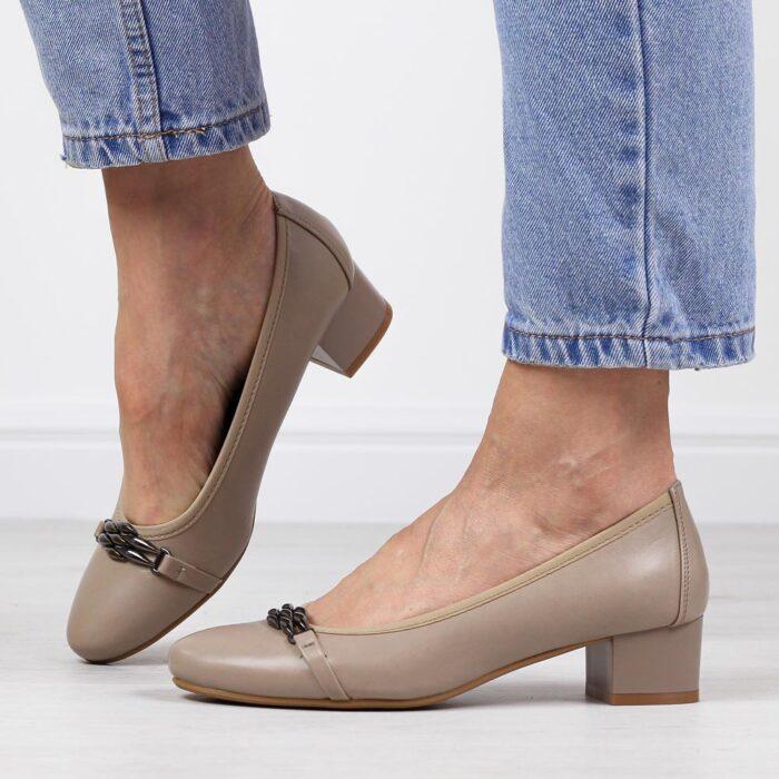 Beżowe czółenka damskie na obcasie M.Daszyński Sa210-1-wyprzedaż