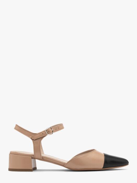 Beżowo-czarne czółenka z otwartą piętą ELIZABETH-wyprzedaż