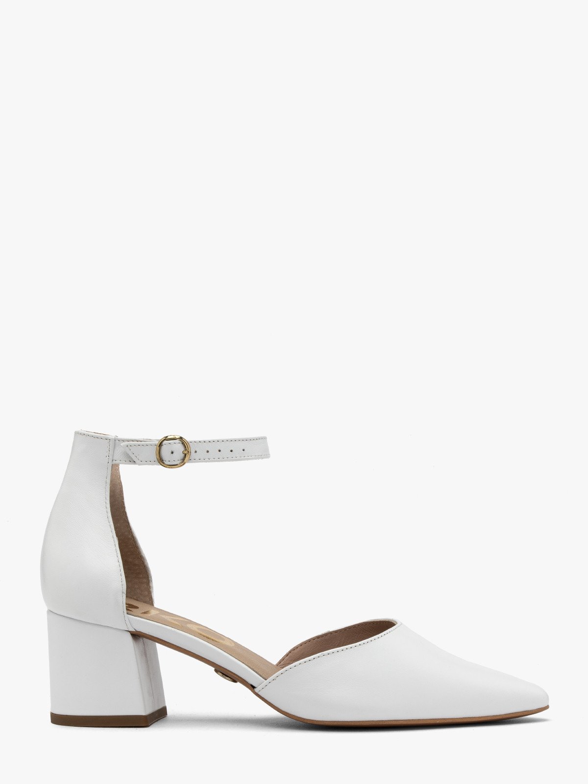 Białe czółenka damskie z paskiem wokół kostki LEONIA-wyprzedaż