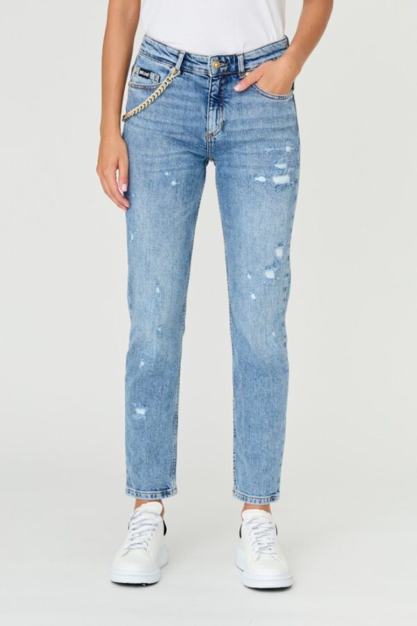 JUST CAVALLI Błękitne jeansy Super Slim Chain-wyprzedaż