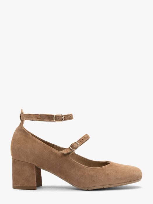 Jasnobrązowe czółenka z dwoma paskami MIJA-wyprzedaż