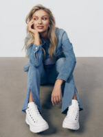 Jeansy damskie bootcut z rozcięciami jasnoniebieskie Blake 219-wyprzedaż