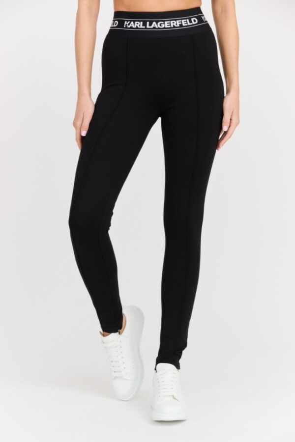 KARL LAGERFELD Czarne damskie legginsy Logo Elastic Punto Leggings-wyprzedaż