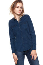 KOSZULA JEANSOWA DAMSKA WRANGLER L/S MARBLED WESTERN VINTAGE INDIGO W5192MI3E-wyprzedaż