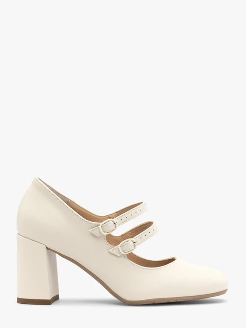 Kremowe czółenka damskie z dekoracyjnymi paskami-wyprzedaż