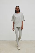 Legginsy z cienkiej prążkowanej dzianiny w kolorze GREY - HIPS LIGHT-XL-wyprzedaż