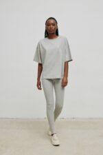 Legginsy z cienkiej prążkowanej dzianiny w kolorze GREY - HIPS LIGHT-XS-wyprzedaż