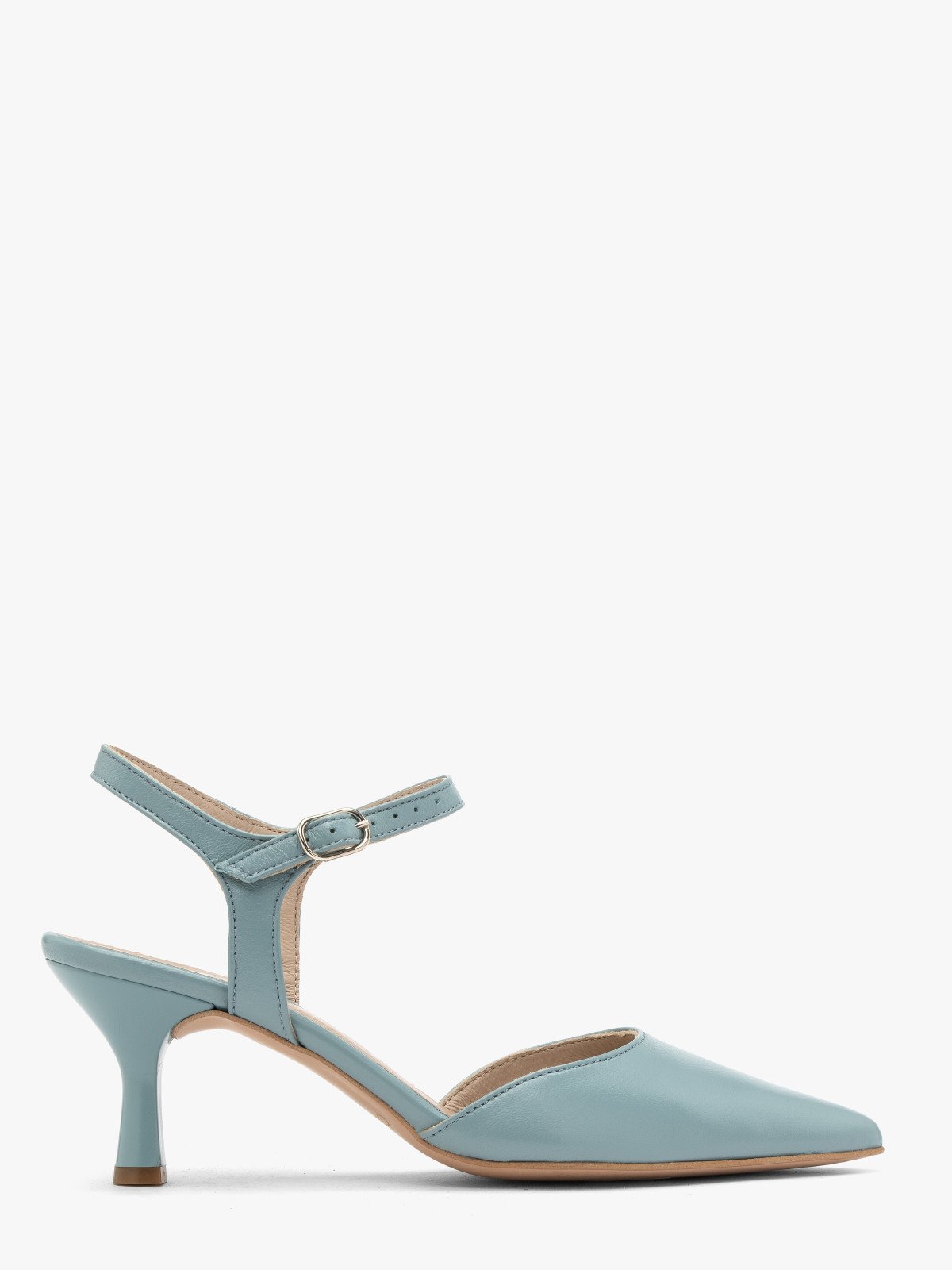 Niebieskie czółenka na lakierowanym obcasie JOAN-wyprzedaż