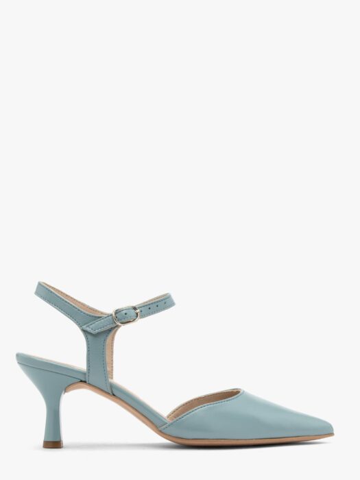 Niebieskie czółenka na lakierowanym obcasie JOAN-wyprzedaż