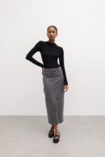 Spódnica MIDI z rozcięciem w kolorze GRAPHITE- GLAM-XS-wyprzedaż
