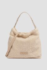 VALENTINO Duża beżowa damska torebka Qube Hobo Bag-wyprzedaż