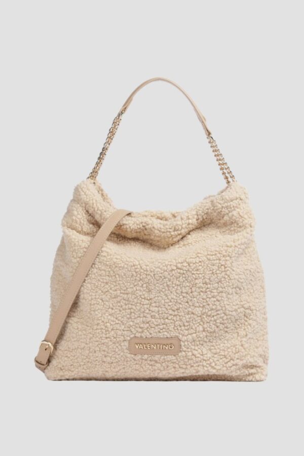VALENTINO Duża beżowa damska torebka Qube Hobo Bag-wyprzedaż