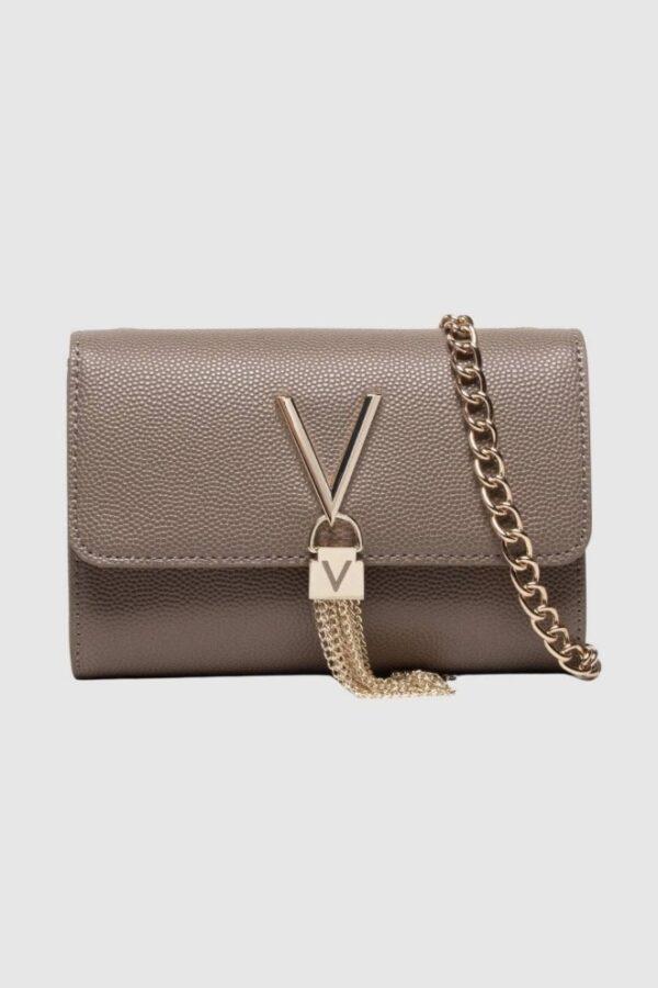 VALENTINO Mała brązowa kopertówka Divina Pochette-wyprzedaż