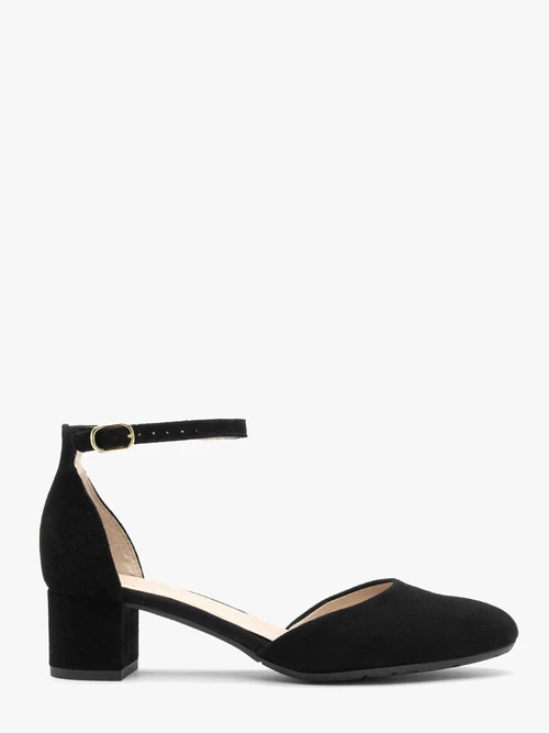 Welurowe czółenka damskie z paskiem wokół kostki-wyprzedaż