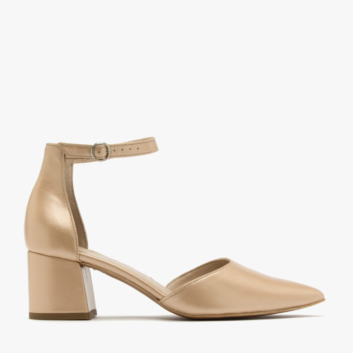 Złote czółenka na klocku LEONIA-wyprzedaż