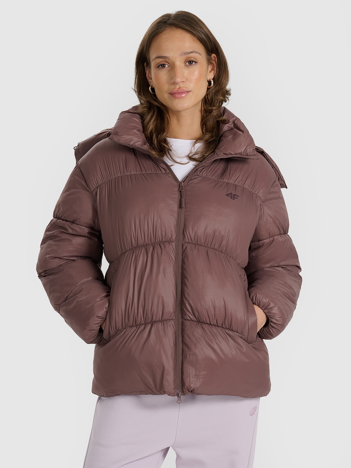 4F Kurtka puchowa z wypełnieniem syntetycznym damska - brązowa XL-wyprzedaż