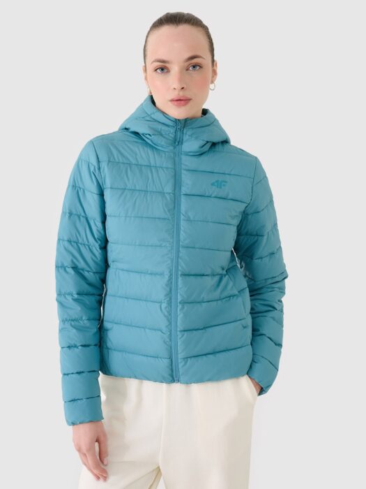 4F Kurtka puchowa z wypełnieniem z recyklingu damska - turkusowa XS-wyprzedaż